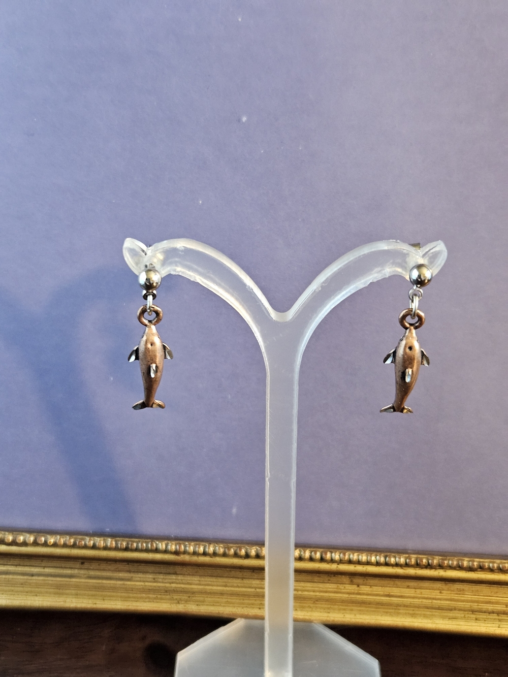 Vintage Waldeck Johnson Navajo Silversmith Copper Dolphin Earrings